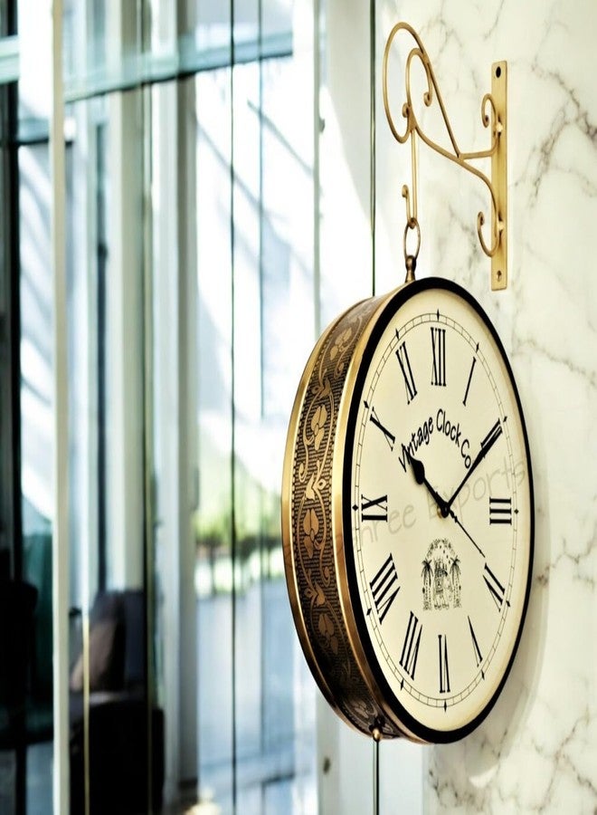 Vintage Clock Metal Handcrafted Brass Finish Double Side Railway Station Analog Clock One Side English Other Side Roman Number (10 Inches Size) - Image 5